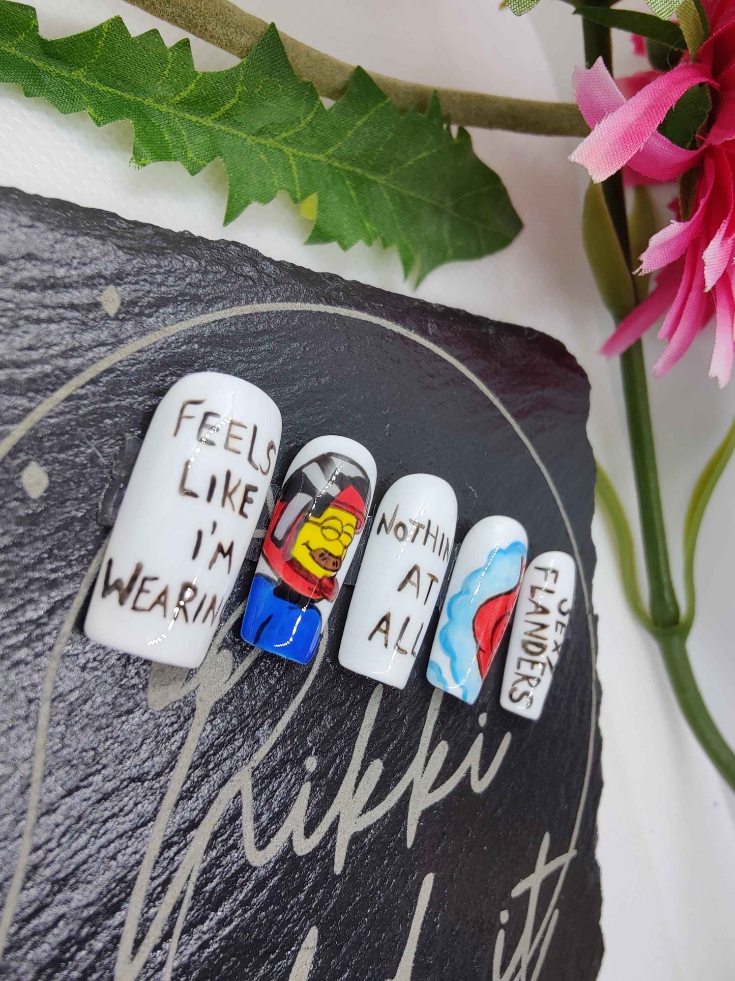 Ned Flanders Press On Nails | Nothing At All Design | 10pc Luxury Artificial Nail Set | Reusable Press Ons UK - Nikki Nailed it