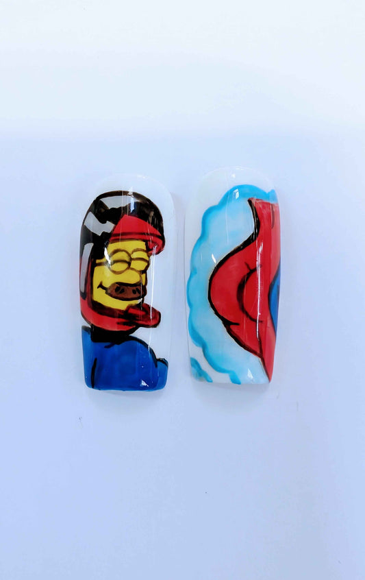 Ned Flanders Press On Nails | Nothing At All Design | 10pc Luxury Artificial Nail Set | Reusable Press Ons UK - Nikki Nailed it