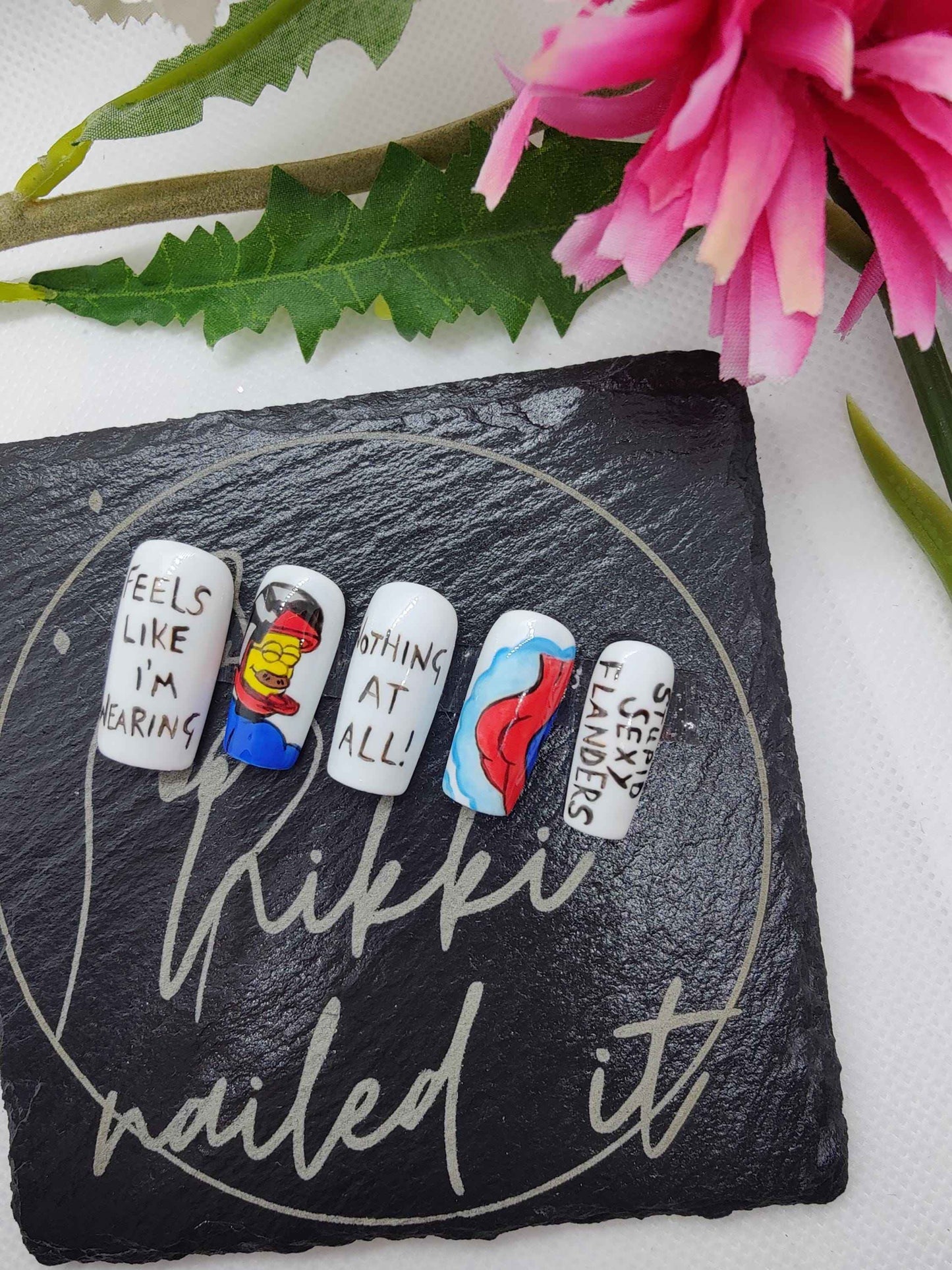 Ned Flanders Press On Nails | Nothing At All Design | 10pc Luxury Artificial Nail Set | Reusable Press Ons UK - Nikki Nailed it