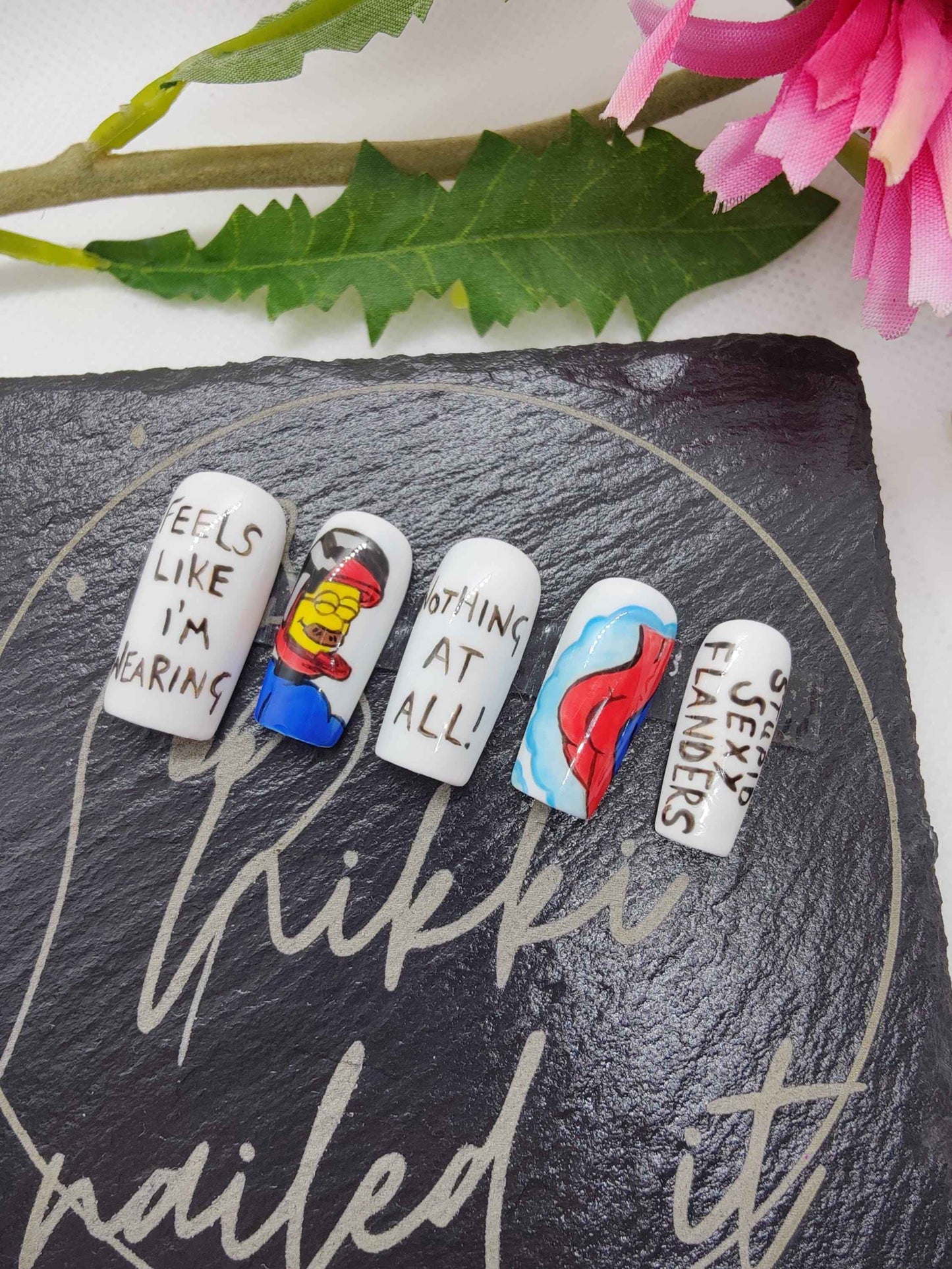 Ned Flanders Press On Nails | Nothing At All Design | 10pc Luxury Artificial Nail Set | Reusable Press Ons UK - Nikki Nailed it