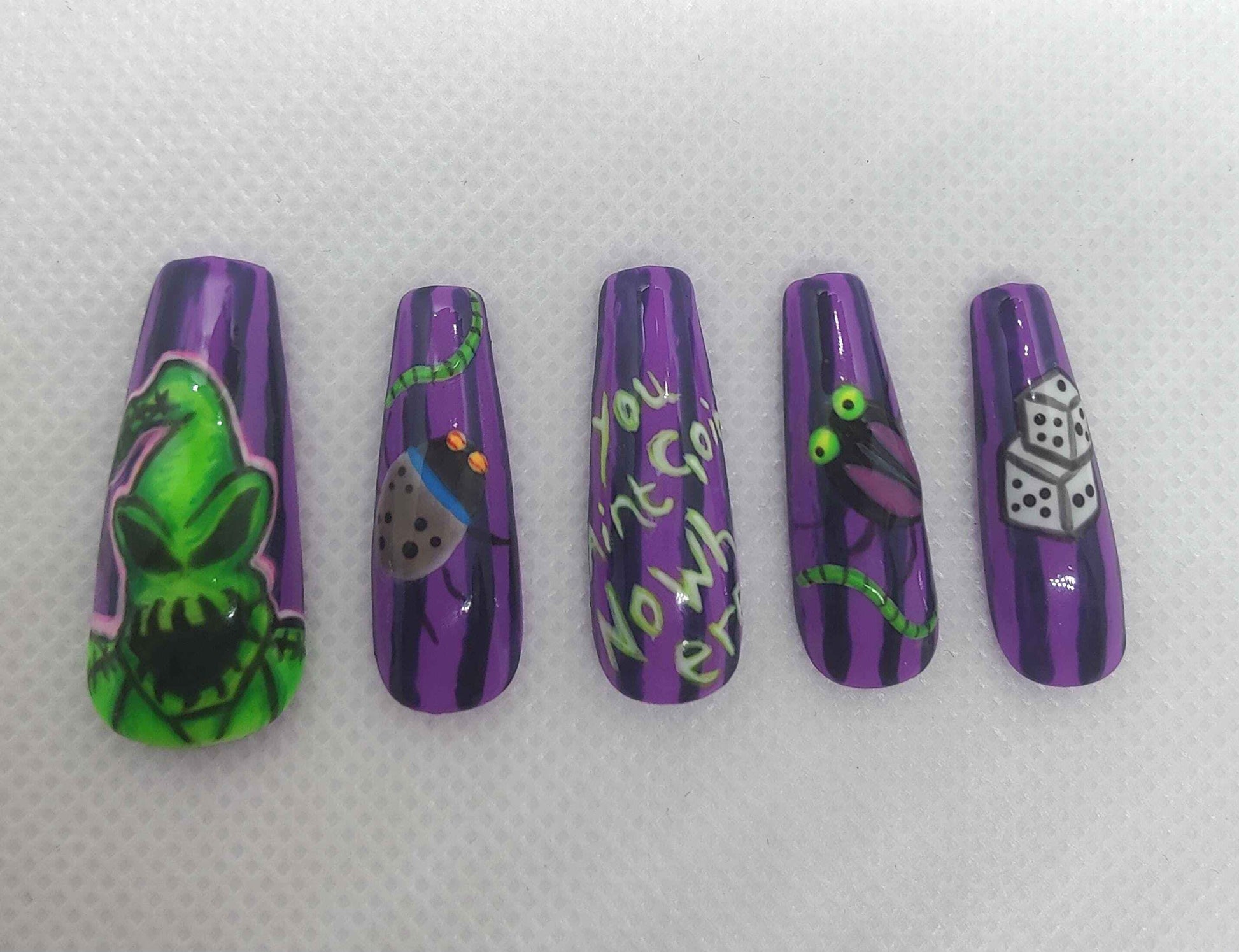 Oogie Boogie Press On Nails | Pre Made Limited Edition 10pc Set | Luxury Reusable Artificial Nails UK - Nikki Nailed it