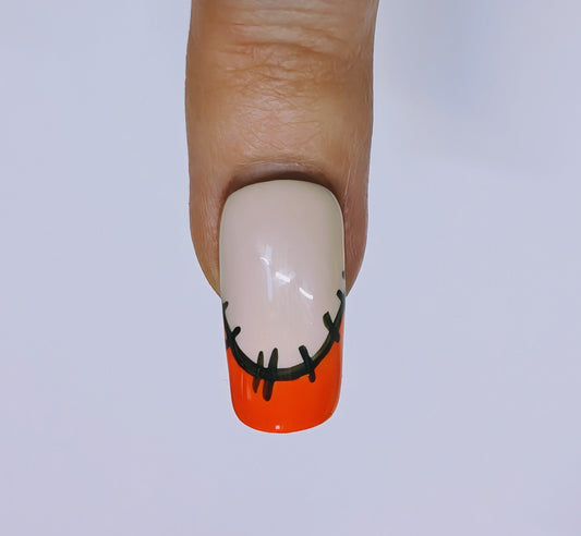 Orange French Tip Press On Nails | Halloween Patchwork Gel Nails | Luxury Reusable 10pc Artificial Nails - Nikki Nailed it