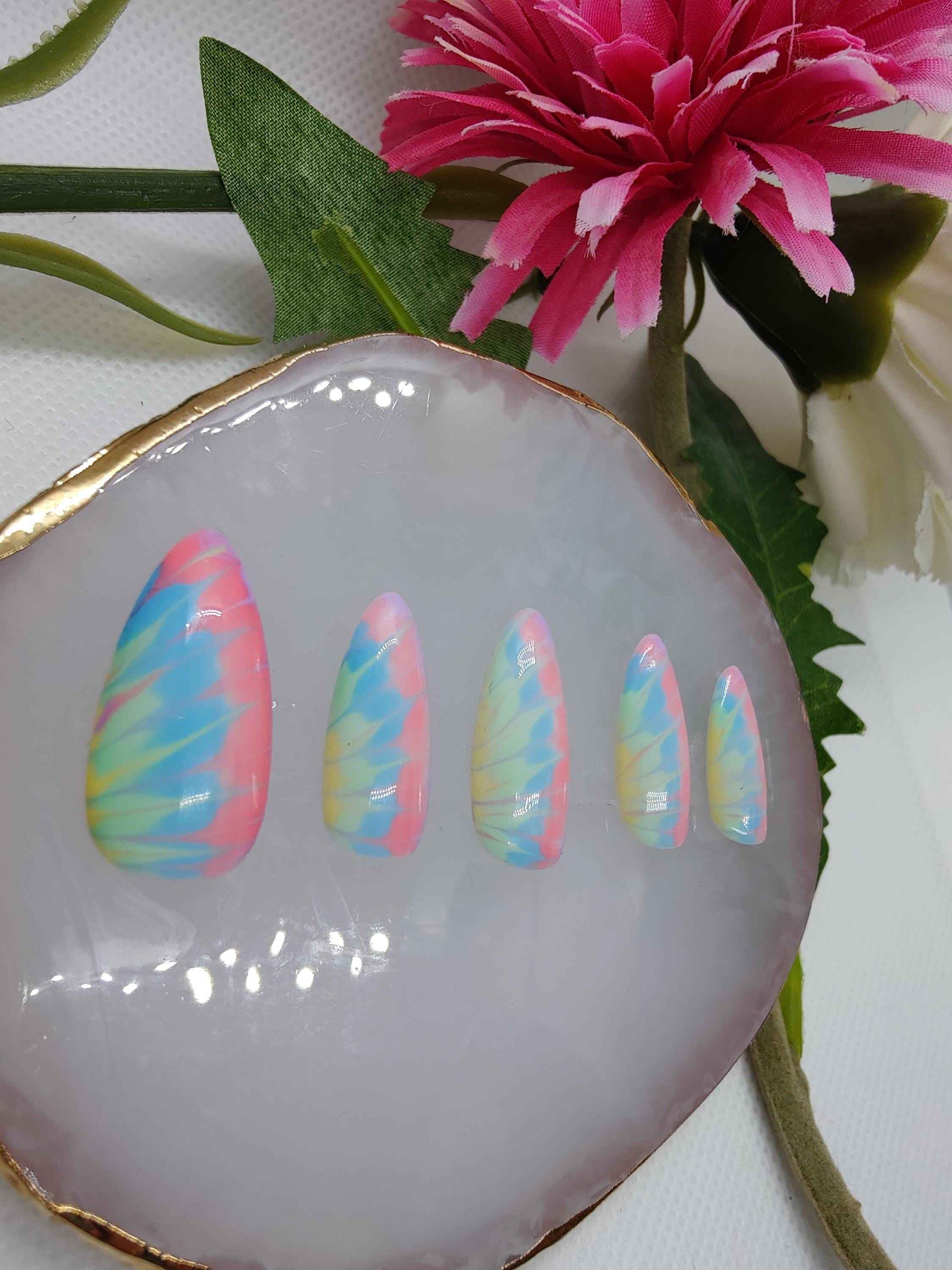 Pastel Tie Dye Press On Nails | Luxury Reusable 10pc Nail Set | Rainbow Artificial Nails UK - Nikki Nailed it