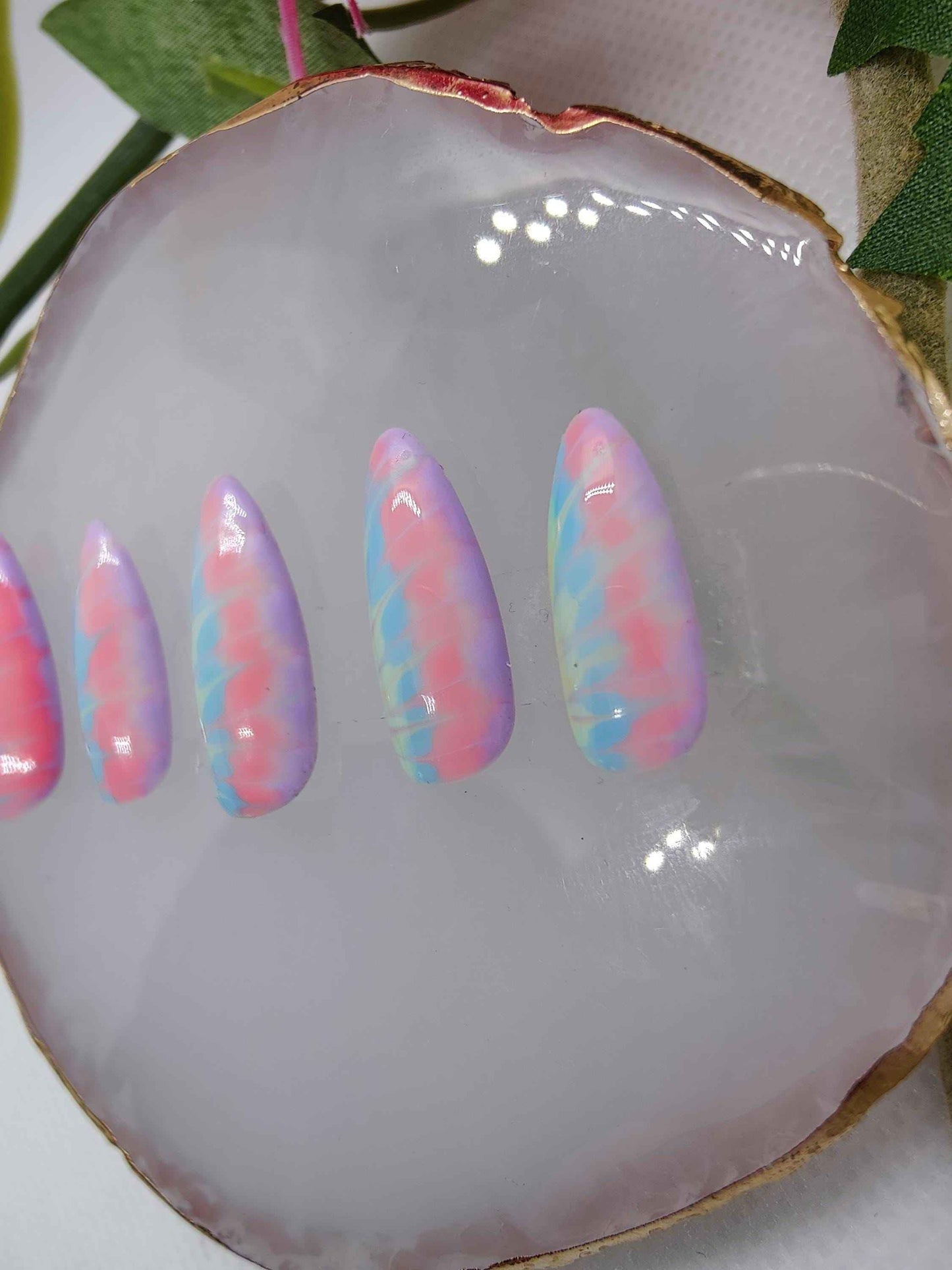 Pastel Tie Dye Press On Nails | Luxury Reusable 10pc Nail Set | Rainbow Artificial Nails UK - Nikki Nailed it