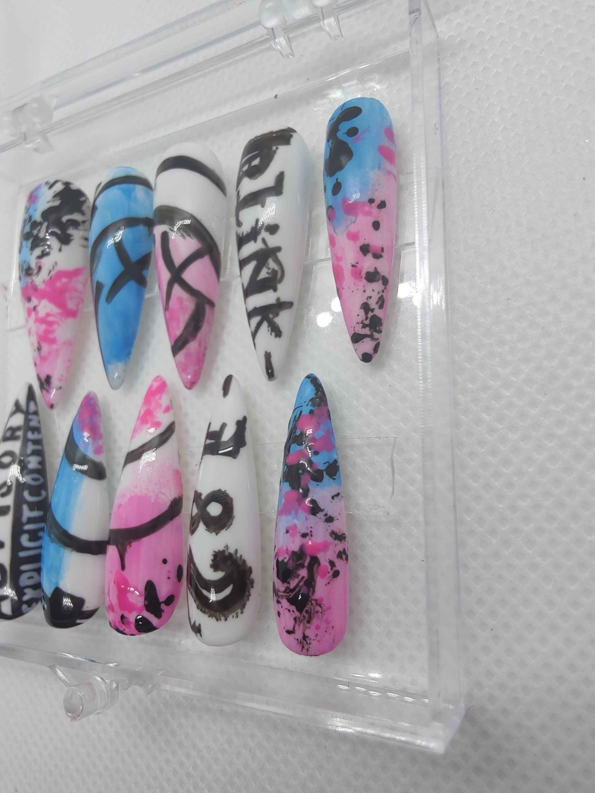 Pre Made Blink-182 Press On Nails | Limited Edition Hand-Painted Luxury Nails UK | Artificial Nails - Nikki Nailed it