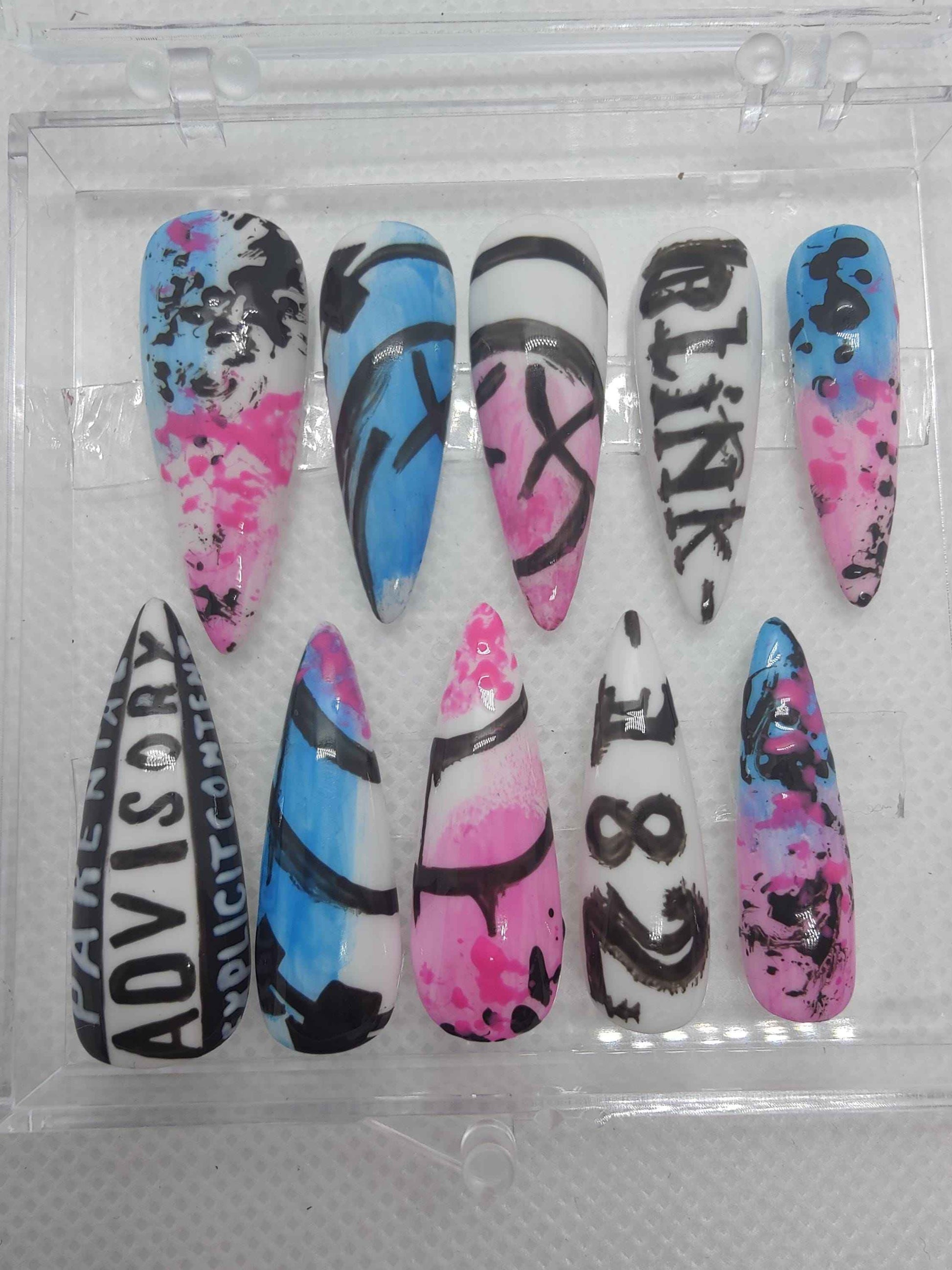 Pre Made Blink-182 Press On Nails | Limited Edition Hand-Painted Luxury Nails UK | Artificial Nails - Nikki Nailed it