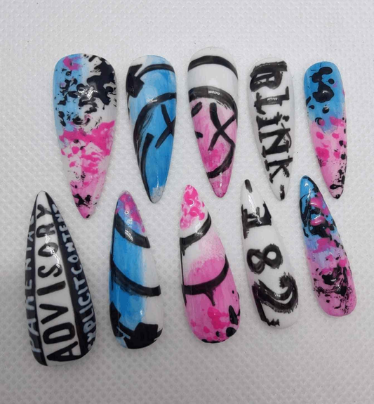 Pre Made Blink-182 Press On Nails | Limited Edition Hand-Painted Luxury Nails UK | Artificial Nails - Nikki Nailed it