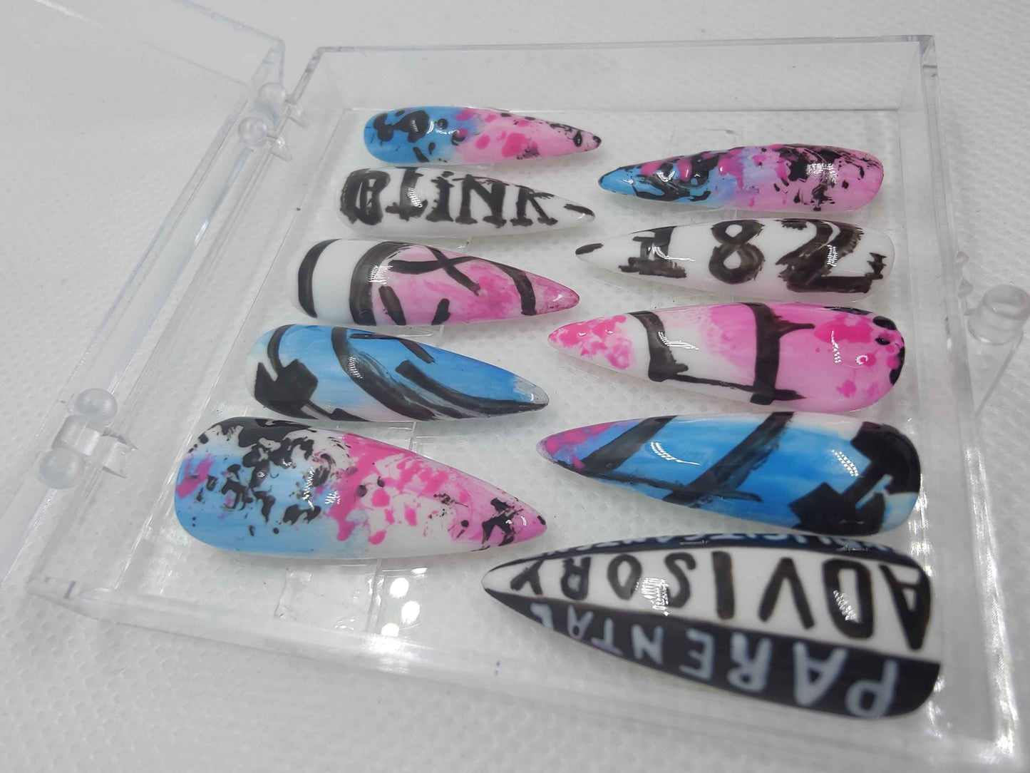 Pre Made Blink-182 Press On Nails | Limited Edition Hand-Painted Luxury Nails UK | Artificial Nails - Nikki Nailed it