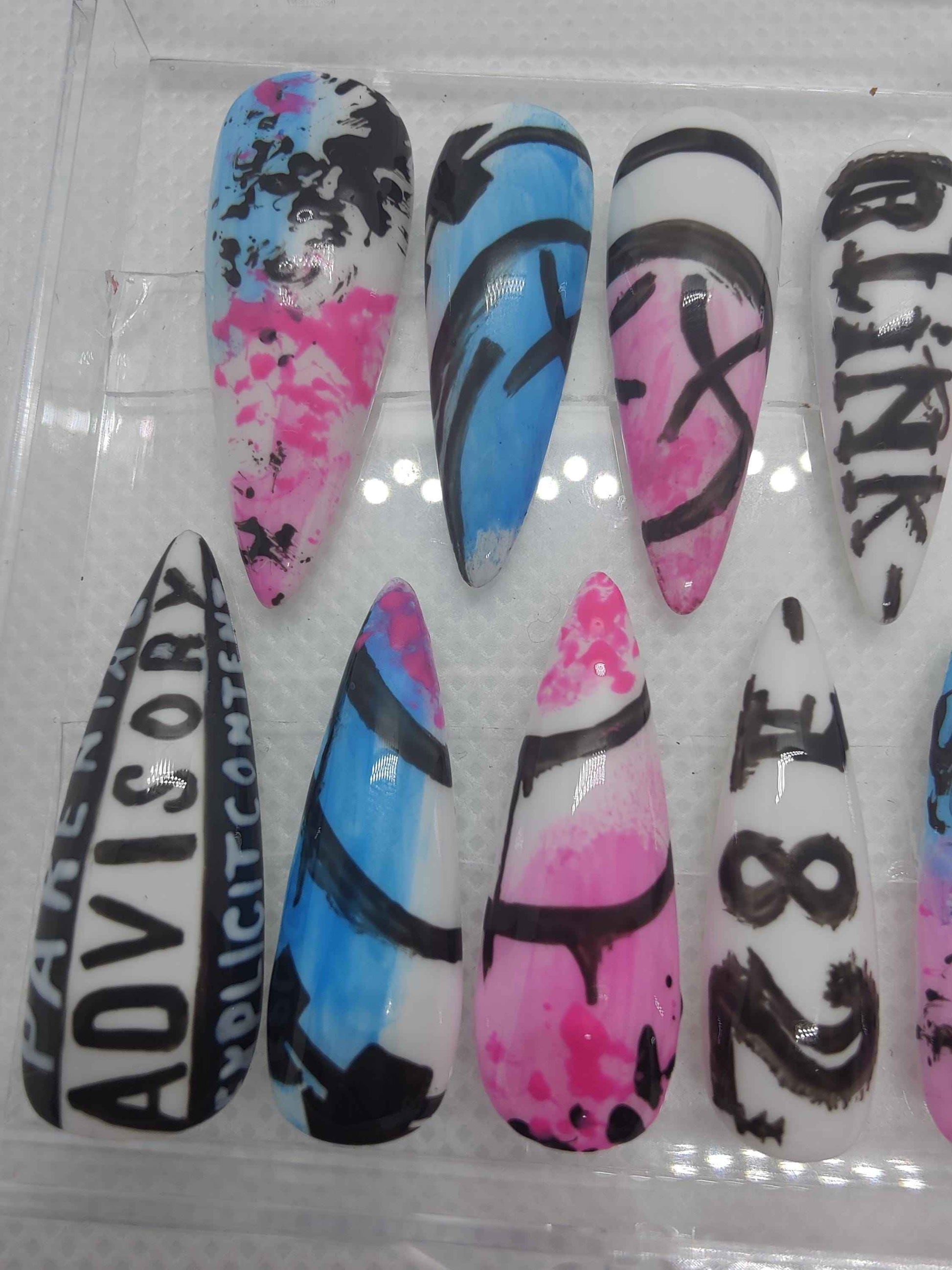 Pre Made Blink-182 Press On Nails | Limited Edition Hand-Painted Luxury Nails UK | Artificial Nails - Nikki Nailed it