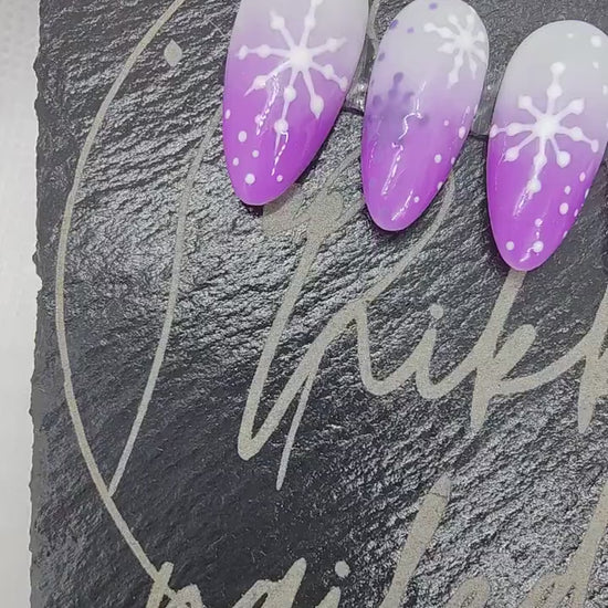 Nailmas 2024 - Day 3 | Hand Painted Purple Ombre Snowflake Press On Nails | Christmas Advent | Luxury Nails | Nail Art | Nikki Nailed it