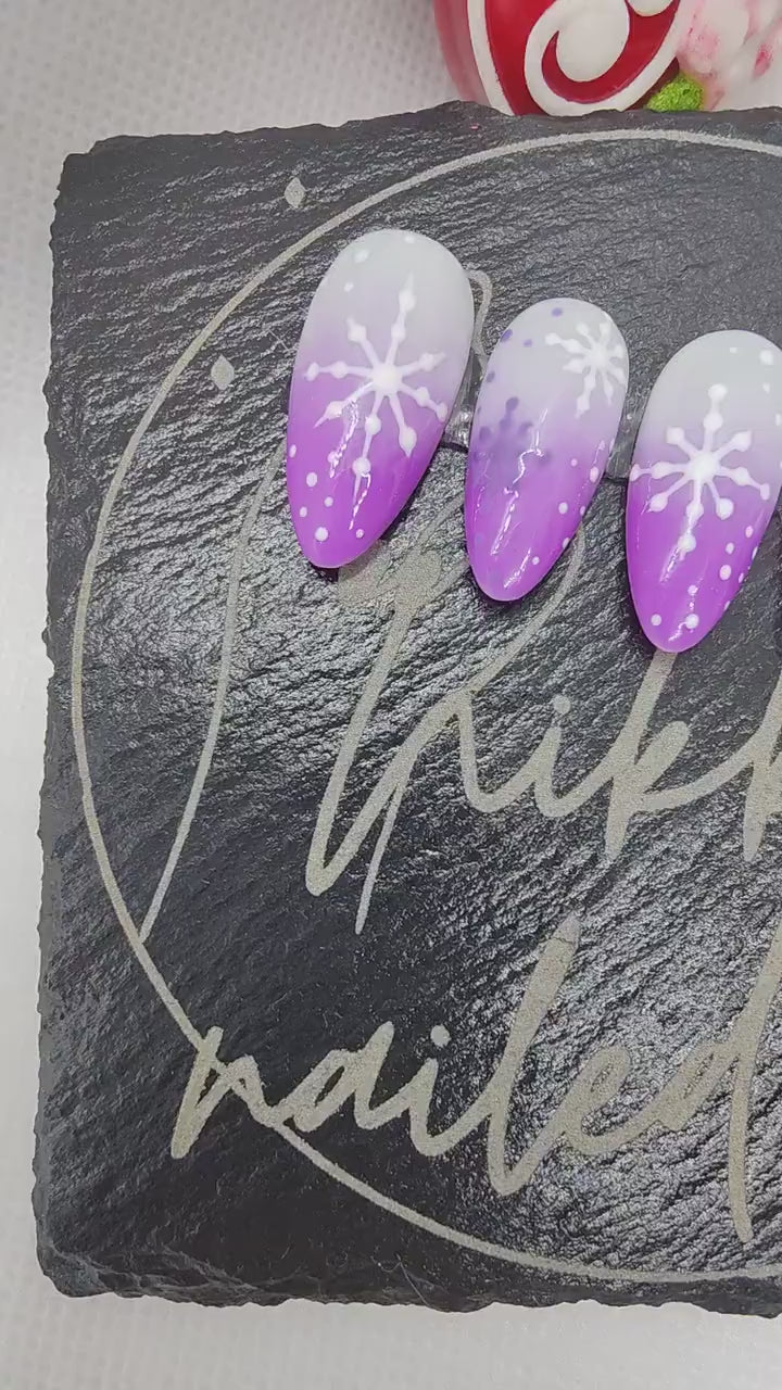 Nailmas 2024 - Day 3 | Hand Painted Purple Ombre Snowflake Press On Nails | Christmas Advent | Luxury Nails | Nail Art | Nikki Nailed it