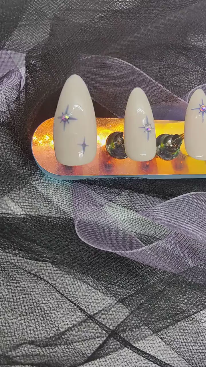 Custom Colour Simple Star 3d Gemstone Press On Nails UK | Luxury Nails | Press Ons | Artificial Nails | Reusable Nails | 10pc Nail Set
