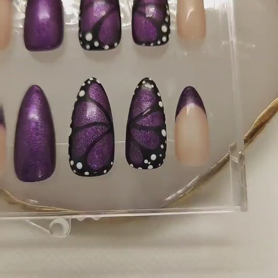 Purple Butterfly Press On Nails UK | Luxury Nails | Press Ons | Artificial Nails | Reusable Nails | 10pc Nail Set | Purple Press On Nails