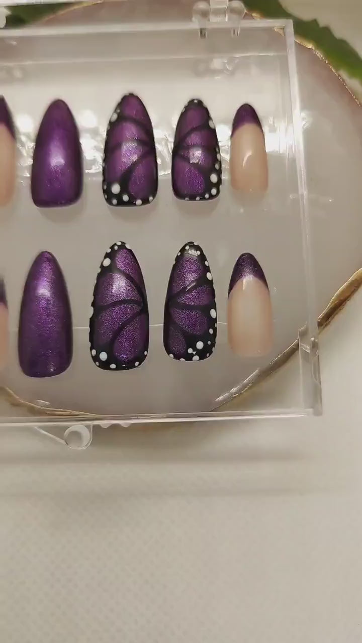 Purple Butterfly Press On Nails UK | Luxury Nails | Press Ons | Artificial Nails | Reusable Nails | 10pc Nail Set | Purple Press On Nails