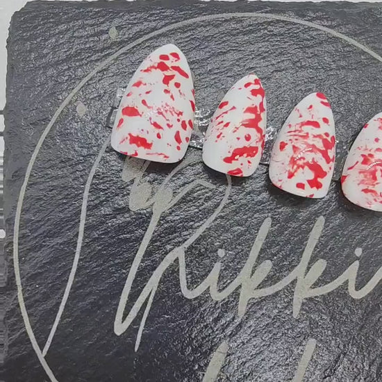 Halloween Blood Splatter Gore Press On Nails | Red and White Nails | Luxury Nails | Press Ons | Artificial Nails | Reusable Nails | 10pc