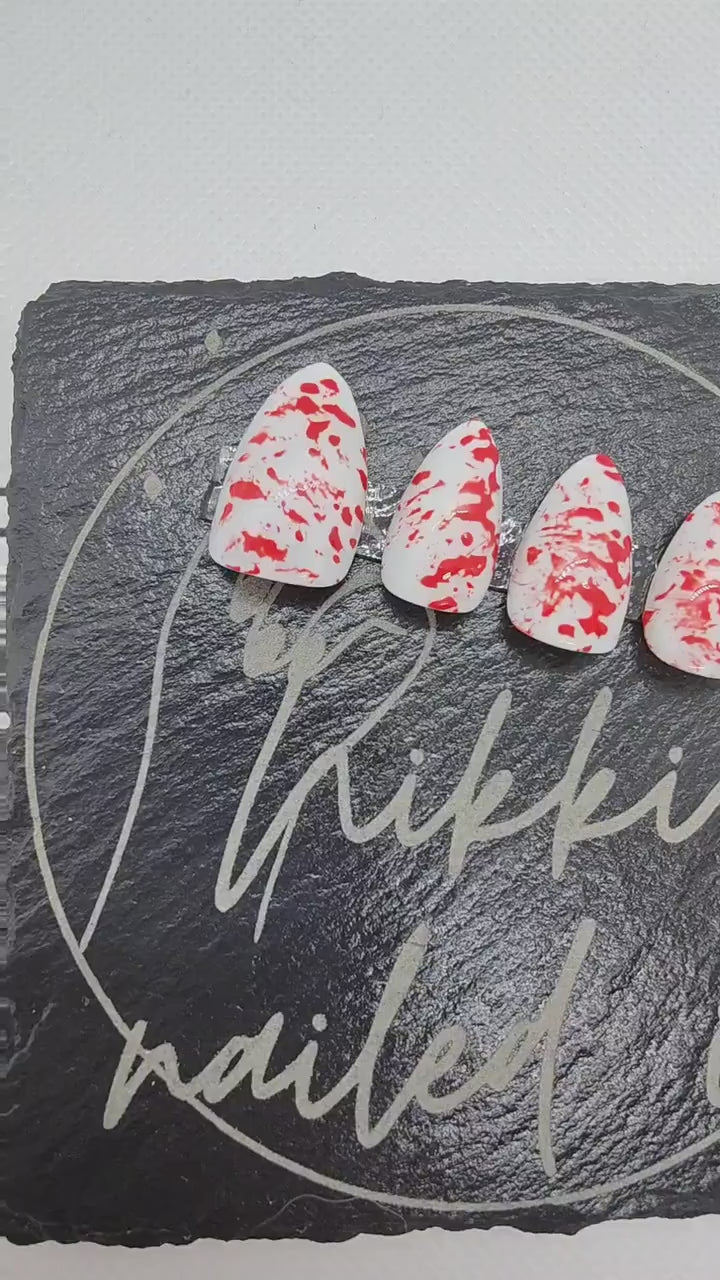 Halloween Blood Splatter Gore Press On Nails | Red and White Nails | Luxury Nails | Press Ons | Artificial Nails | Reusable Nails | 10pc