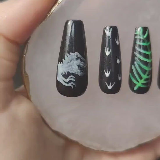 Black and Neon Dinosaur Press On Nails | Jurassic World | Luxury Nails | Press Ons | Artificial Gel Nails | Reusable Nails | 10pc Nail Set