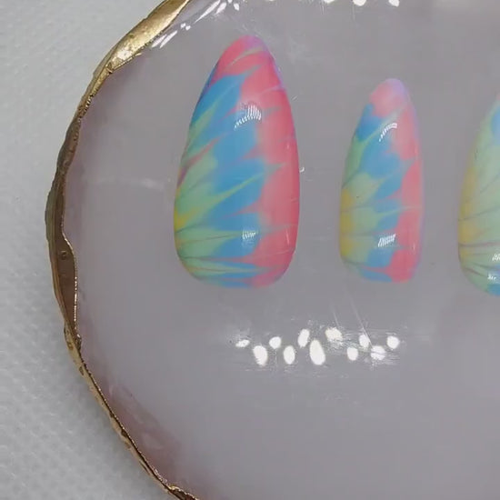 Pastel Tie Dye Press On Nails UK | Luxury Nails | Press Ons | Artificial Nails | Reusable Nails | 10pc Nail Set | Rainbow Press On Nails