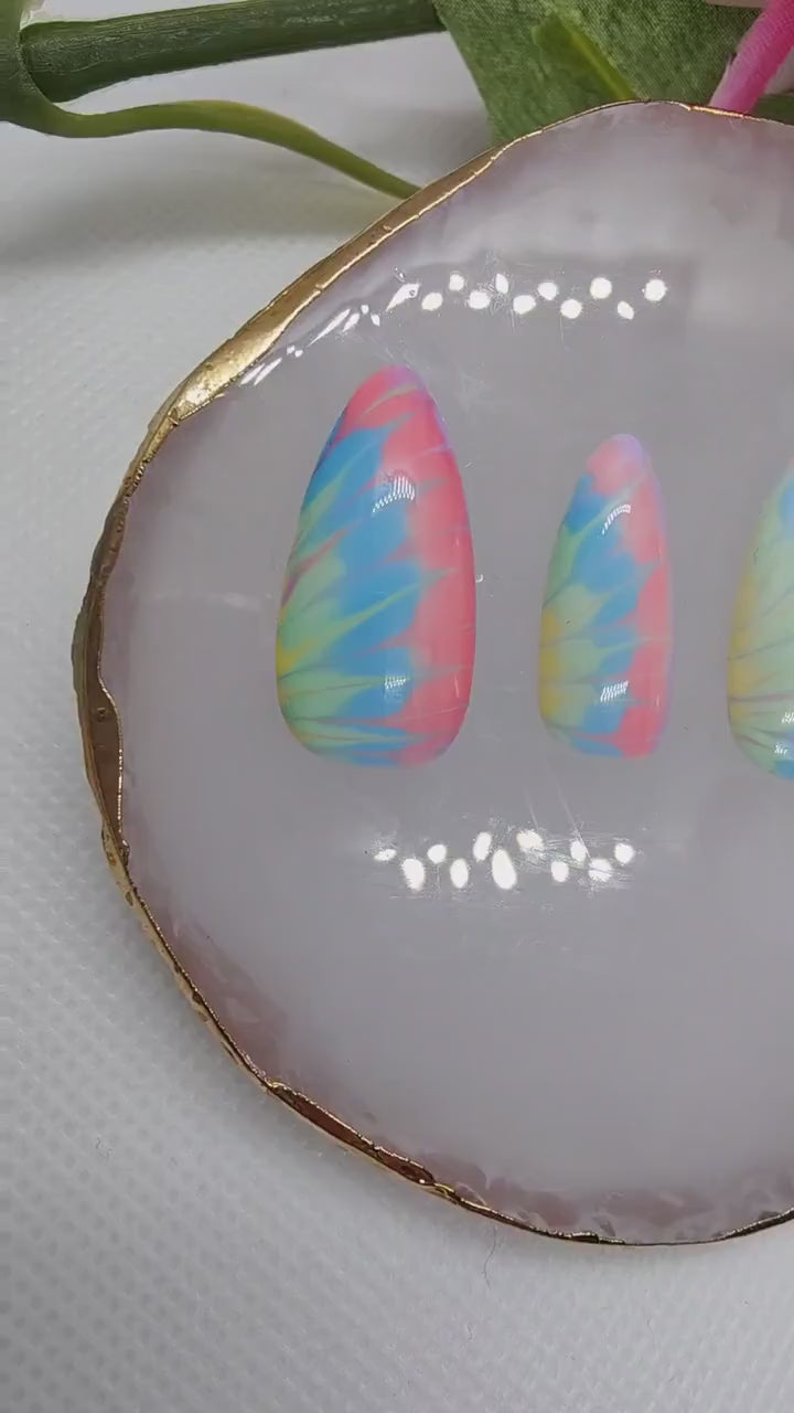 Pastel Tie Dye Press On Nails UK | Luxury Nails | Press Ons | Artificial Nails | Reusable Nails | 10pc Nail Set | Rainbow Press On Nails