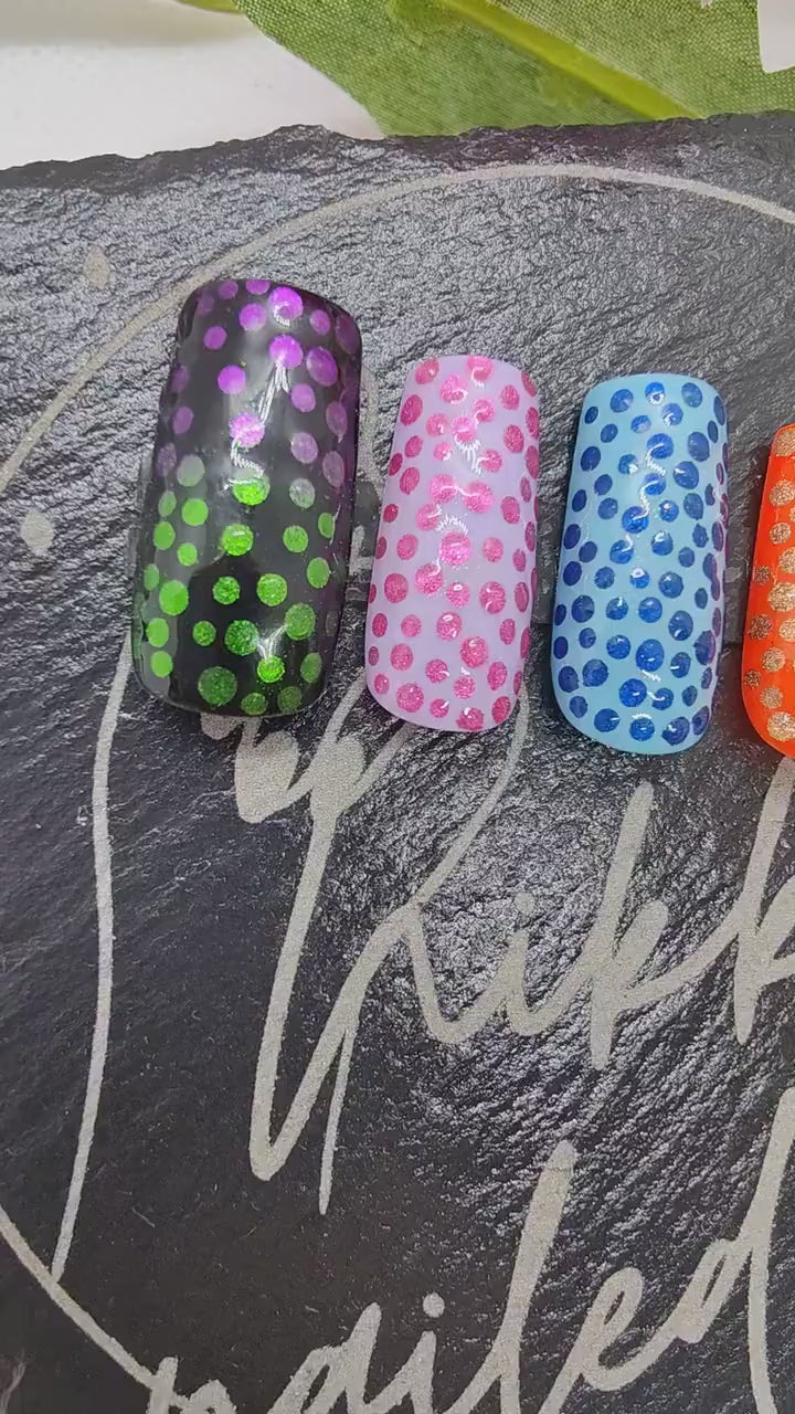 Custom Colour Spotty Dotty Chrome Effect Press On Nails UK | Luxury Nails | Press Ons | Artificial Nails | Reusable Nails | 10pc Nail Set