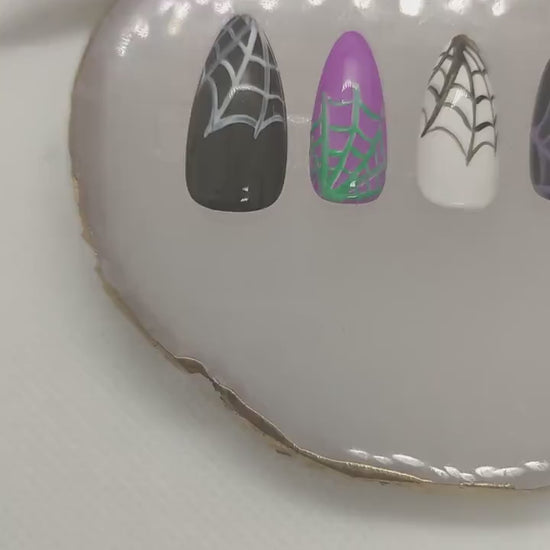 Hand Painted Halloween Spider Web Personalisable Press On Nails | Fully Customisable | Gel Nails | Autumn Nails | Nail Art | Nikki Nailed it