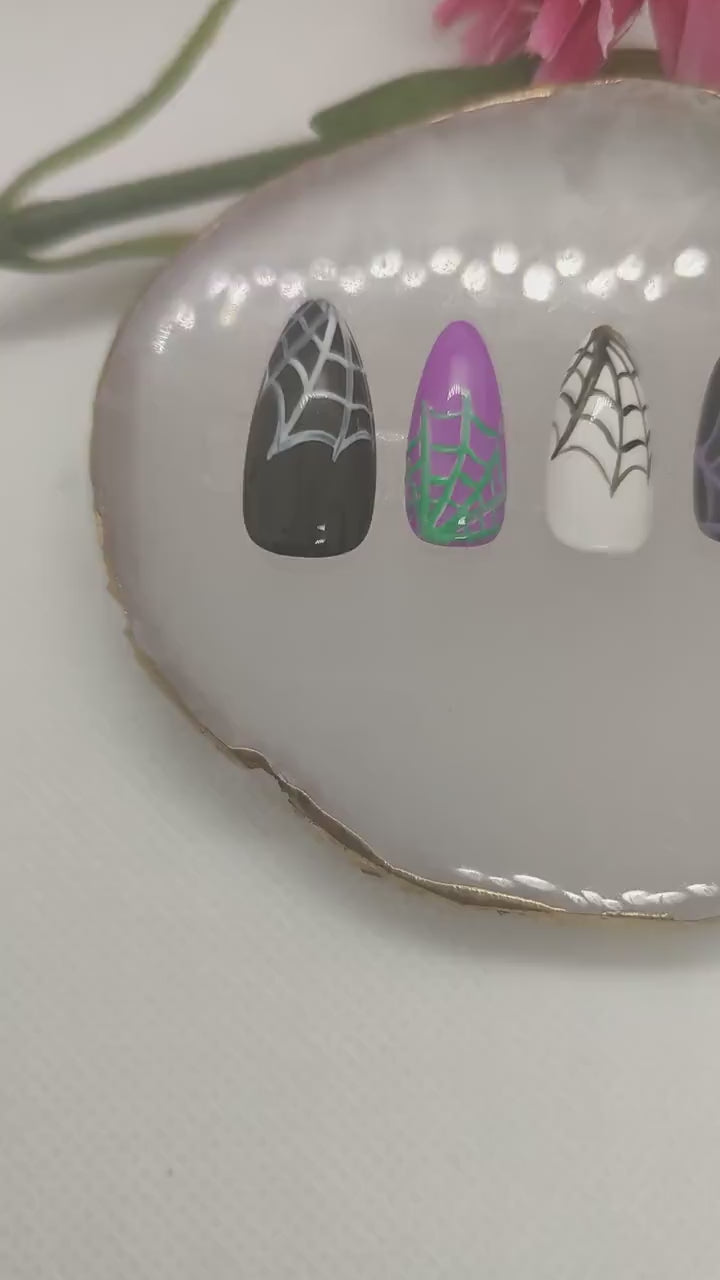 Hand Painted Halloween Spider Web Personalisable Press On Nails | Fully Customisable | Gel Nails | Autumn Nails | Nail Art | Nikki Nailed it