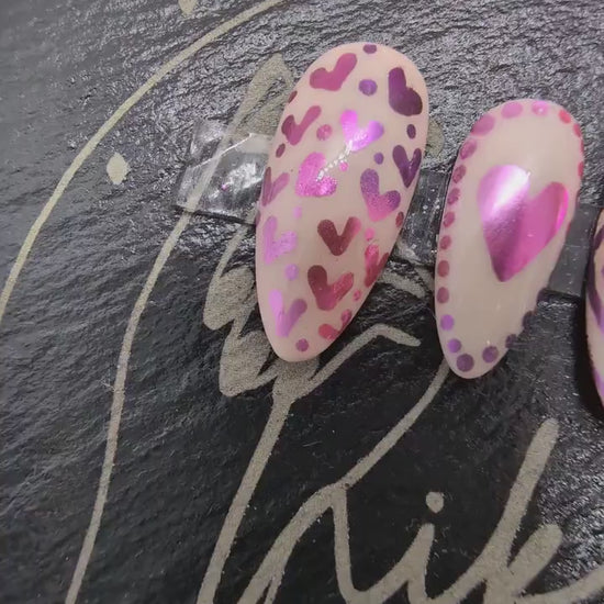 Valentines Day Pink Heart Chrome Ombre Press On Nails UK | Luxury Nails | Press Ons | Artificial Nails | Reusable Nails | 10pc Nail Set