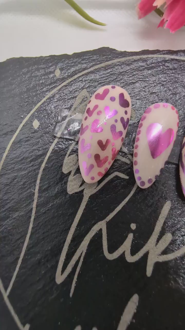 Valentines Day Pink Heart Chrome Ombre Press On Nails UK | Luxury Nails | Press Ons | Artificial Nails | Reusable Nails | 10pc Nail Set