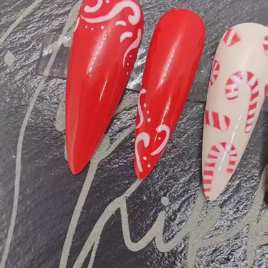 Nailmas 2024 - Day 4 | Hand Painted Red & White Candy Cane Press On Nails | Christmas Advent | Luxury Nails | Nail Art | Nikki Nailed it