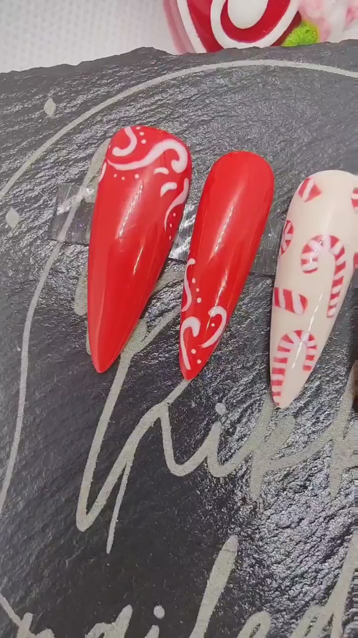 Nailmas 2024 - Day 4 | Hand Painted Red & White Candy Cane Press On Nails | Christmas Advent | Luxury Nails | Nail Art | Nikki Nailed it