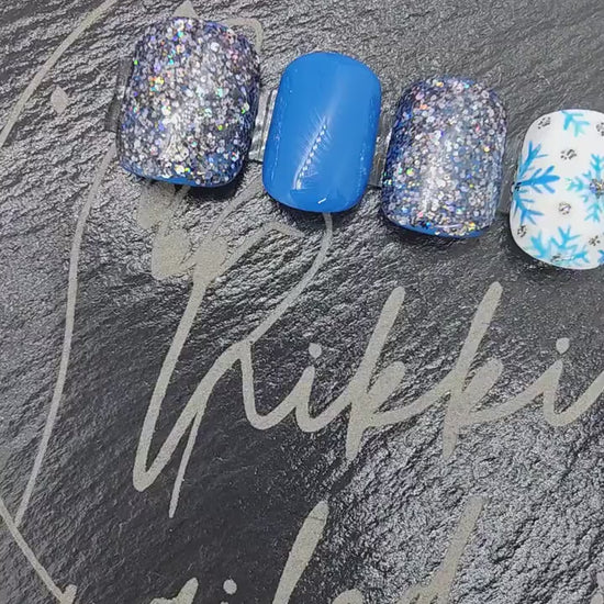 Nailmas 2024 - Day 2 | Hand Painted Glitter Blue Snowflake Press On Nails | Christmas Advent | Luxury Nails | Nail Art | Nikki Nailed it