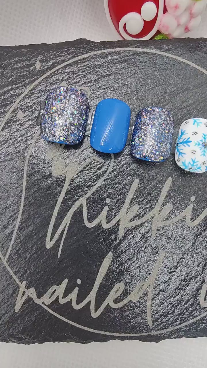 Nailmas 2024 - Day 2 | Hand Painted Glitter Blue Snowflake Press On Nails | Christmas Advent | Luxury Nails | Nail Art | Nikki Nailed it