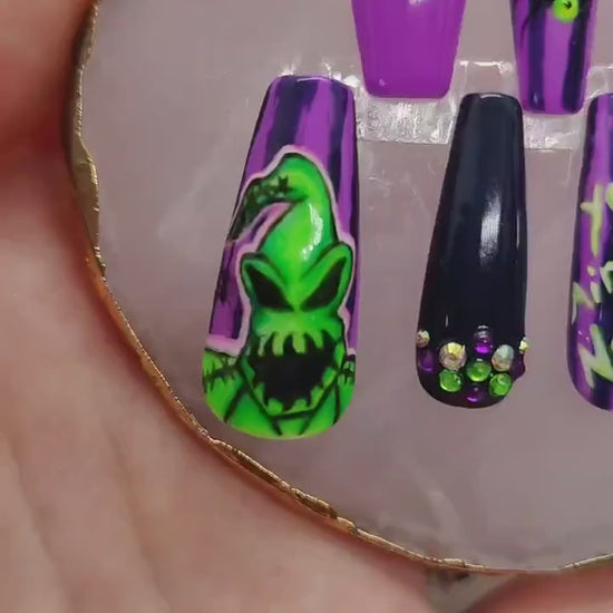 Pre Made Oogie Boogie Limited Edition Press On Nails UK | Luxury Nails | Press Ons | Artificial Nails | Reusable Nails | 10pc Nail Set