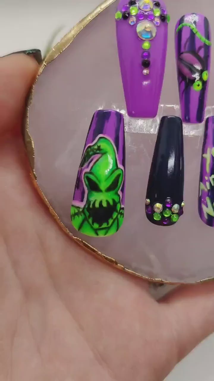 Pre Made Oogie Boogie Limited Edition Press On Nails UK | Luxury Nails | Press Ons | Artificial Nails | Reusable Nails | 10pc Nail Set