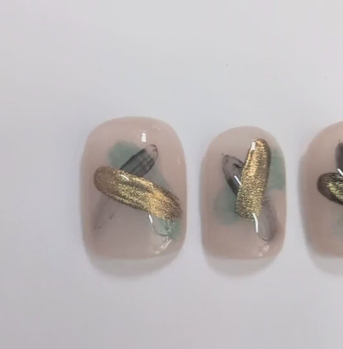 Abstract Brush Stroke Nails | Luxury Press On Nails Set with Abstract Chrome Design | 10pc Reusable Nail Set UK | Self Care