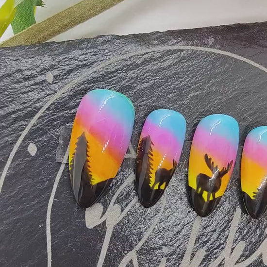 Winter Sunset Landscape Silhouette Press On Nails UK | Luxury Nails | Press Ons | Artificial Nails | Reusable Nails | 10pc Nail Set