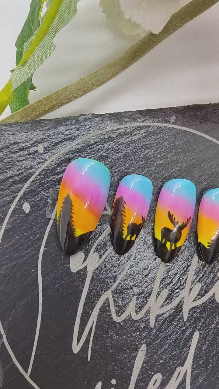 Winter Sunset Landscape Silhouette Press On Nails UK | Luxury Nails | Press Ons | Artificial Nails | Reusable Nails | 10pc Nail Set