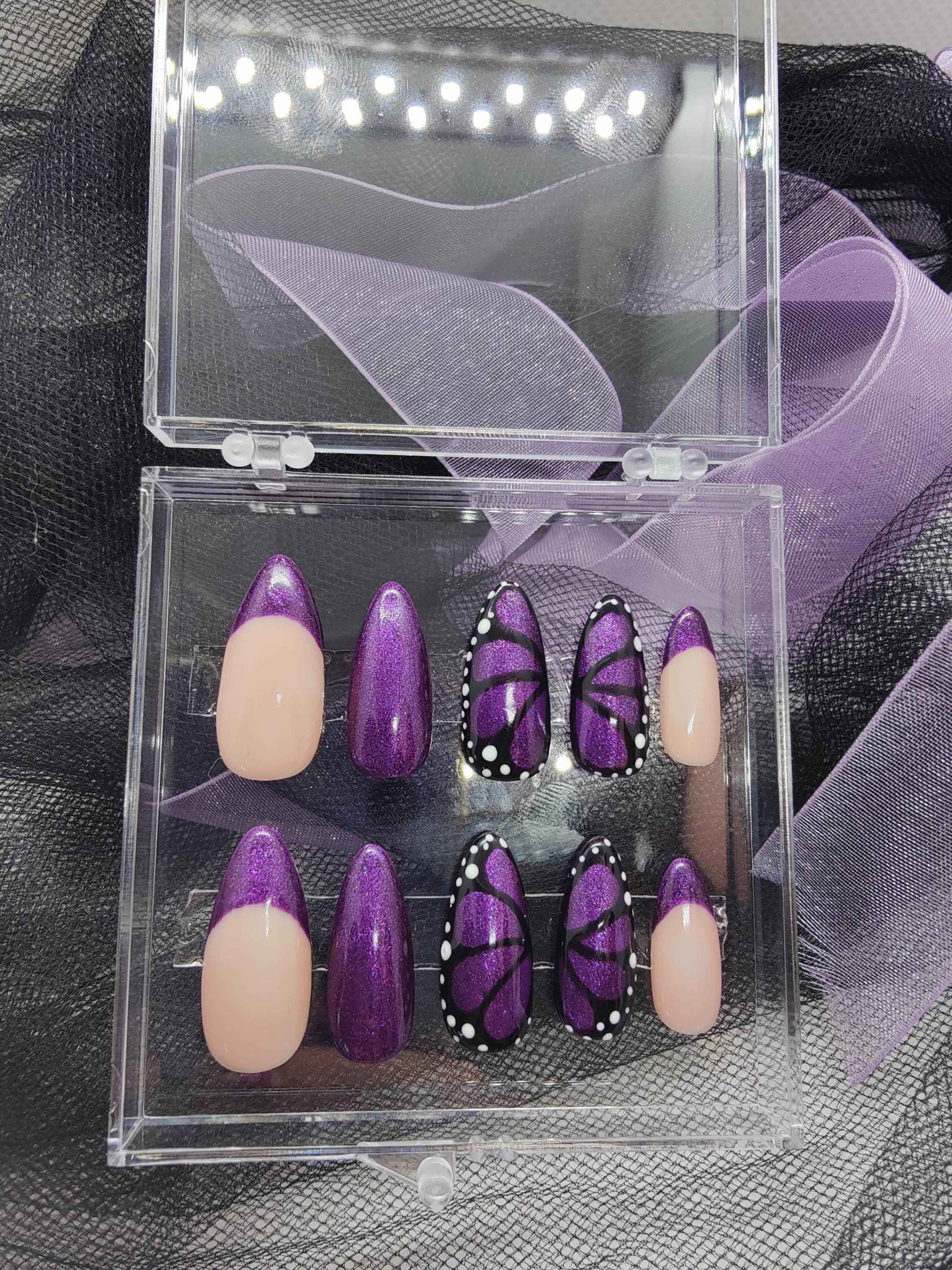 Purple Press On Nails | Luxury Reusable Artificial Nails | 10pc Nail Set | UK - Nikki Nailed it