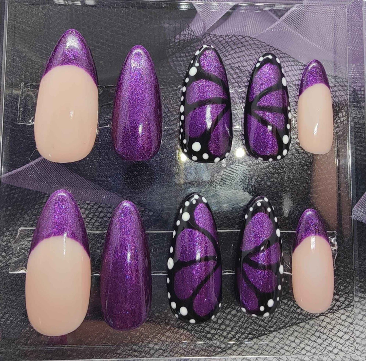 Purple Press On Nails | Luxury Reusable Artificial Nails | 10pc Nail Set | UK - Nikki Nailed it