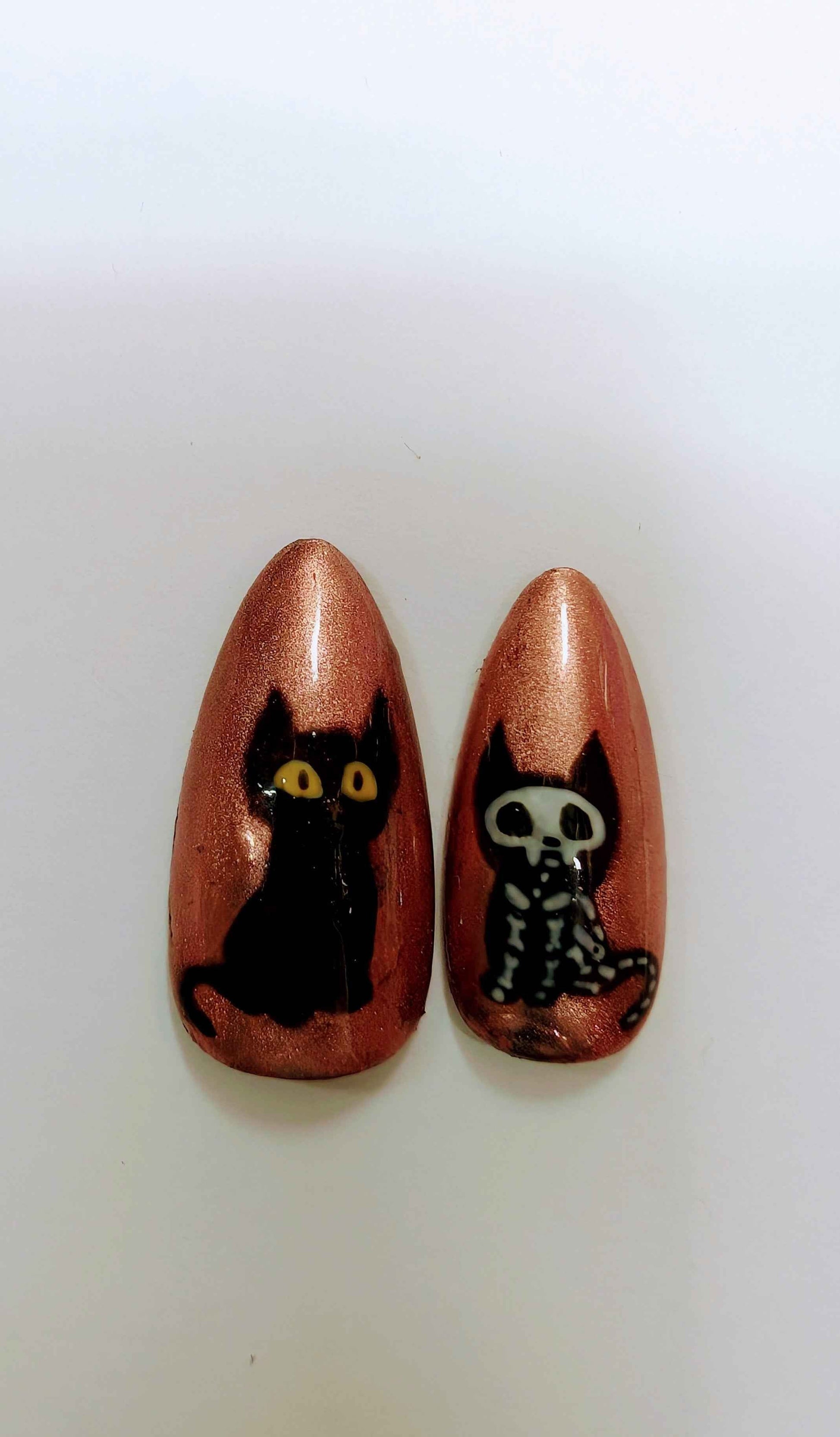 Skeleton Cat Press On Nails | Copper Chrome Gel Nails | Luxury 10pc Set | Reusable Artificial Nails UK - Nikki Nailed it