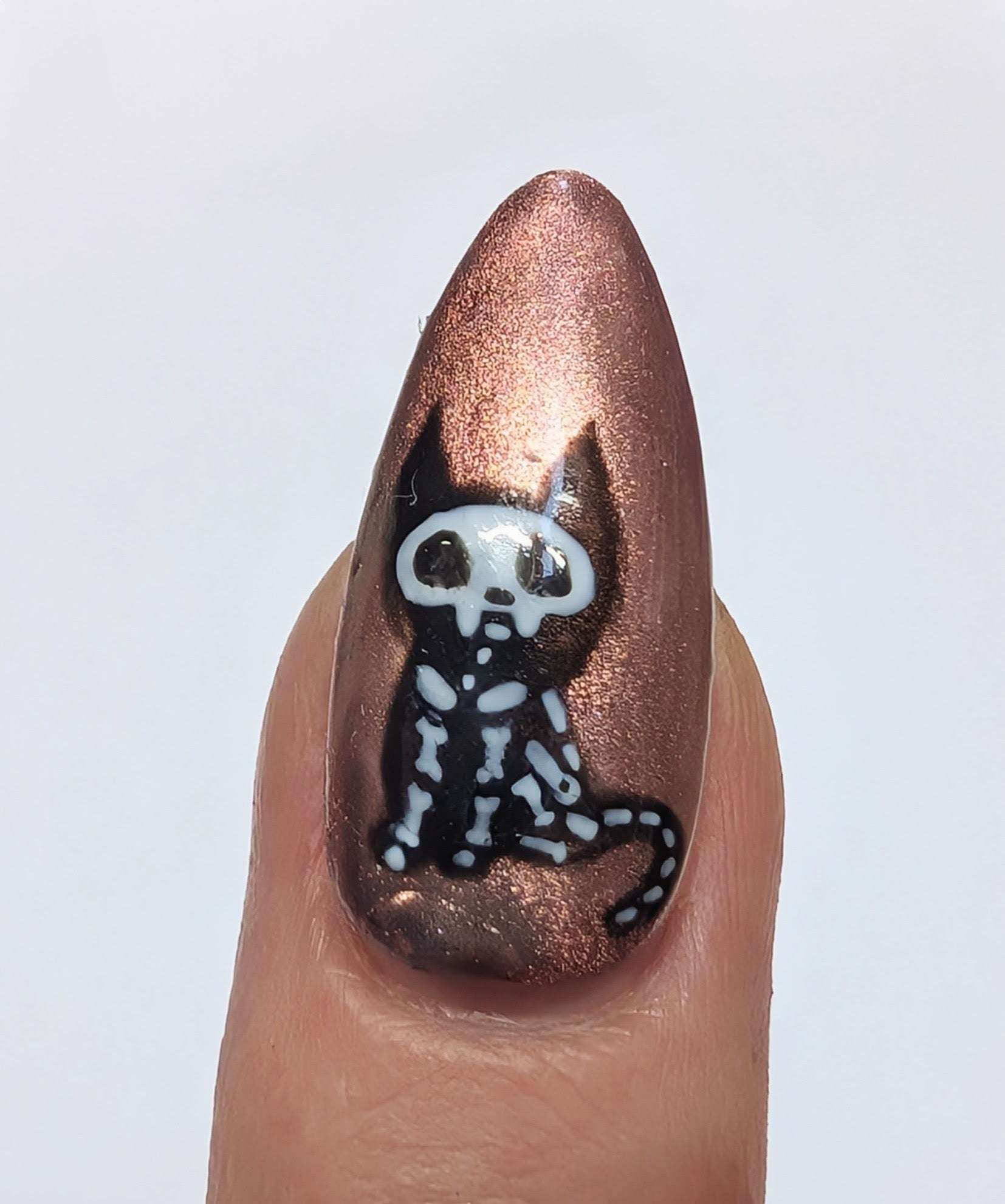 Skeleton Cat Press On Nails | Copper Chrome Gel Nails | Luxury 10pc Set | Reusable Artificial Nails UK - Nikki Nailed it