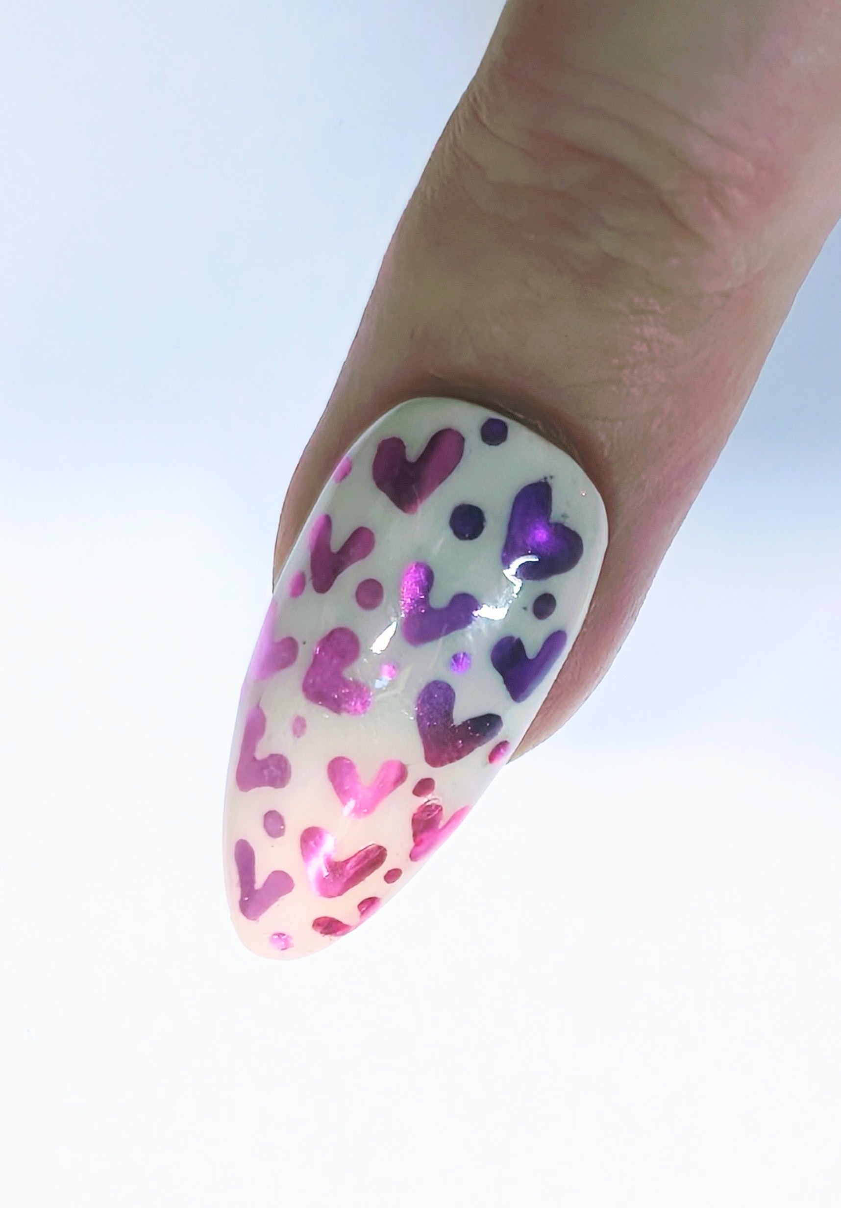 Valentine's Day Press On Nails - Pink Heart Chrome Ombre Luxury 10pc Reusable Set UK - Nikki Nailed it