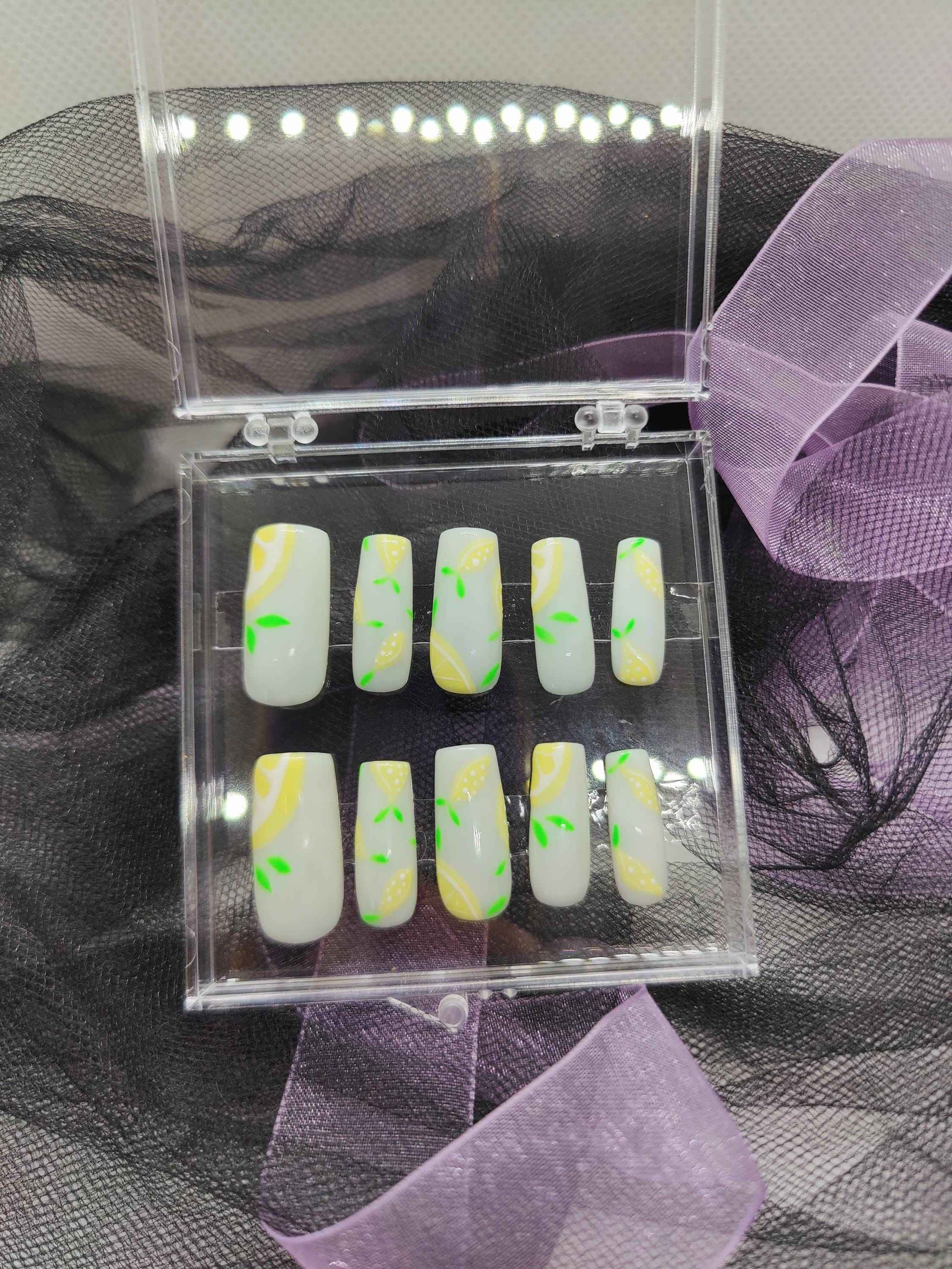 Yellow Lemon Press On Nails UK | Luxury Reusable 10pc Nail Set | Fruit Press Ons - Nikki Nailed it