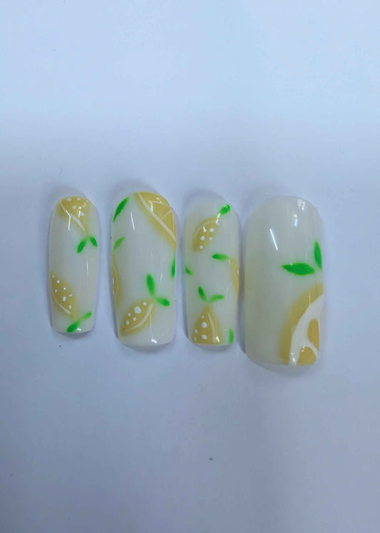 Yellow Lemon Press On Nails UK | Luxury Reusable 10pc Nail Set | Fruit Press Ons - Nikki Nailed it